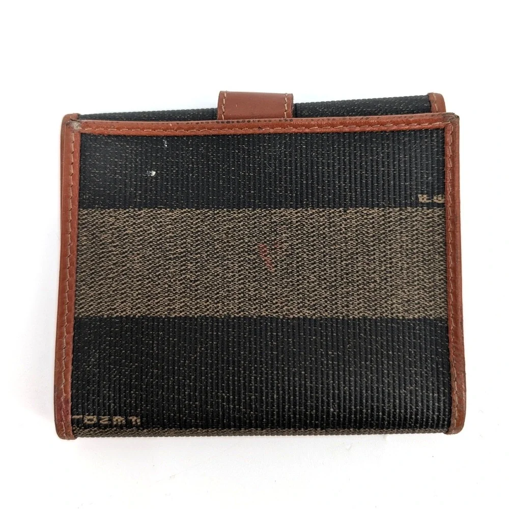 Fendi s.a.s. Vintage Pequin Stripe‎ Trifold Wallet Brown Leather Made in Italy